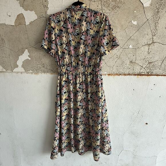 Vintage Floral Button Front Midi Dress Pastel Tropical Print Size M - Picture 7 of 7